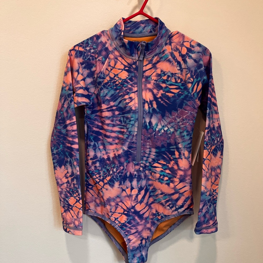 Crewcuts J. Crew Girls 4T Zip Up Rash Guard One Piece Tie Dye‎ Blue NEW CH455